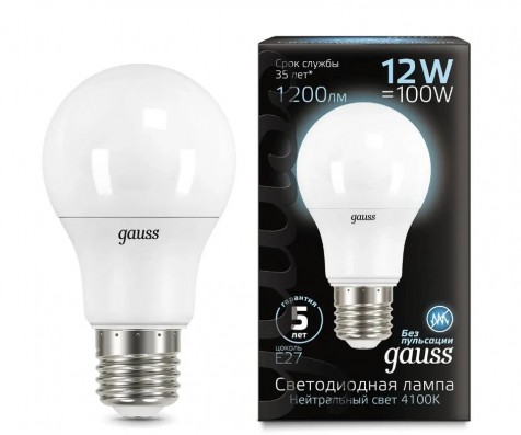 Упаковка ламп LED GAUSS E27, шар, 12Вт, A60, 10 шт. (102502212)