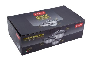 Набор посуды Mallony BAKS-SET-6 из 6 предметов из нержавеющей стали 2 кастрюли и ковш с крышками 981055