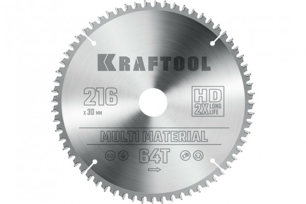 Диск пильный по алюминию (36953-216-30) KRAFTOOL Multi Material 216х30мм 64Т