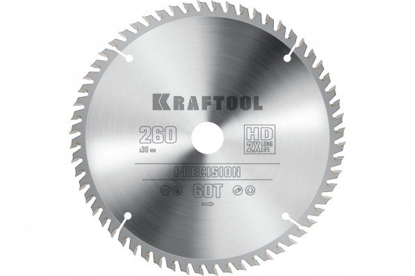 Пильный диск по дереву (36952-260-30) KRAFTOOL Precision, 260 х 30 мм, 60Т