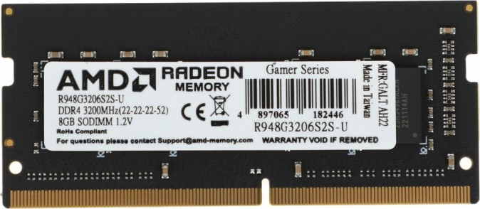 Память DDR4 8Gb 3200MHz AMD R948G3206S2S-U Radeon R9 Gamer Series RTL PC4-25600 CL22 SO-DIMM 288-pin