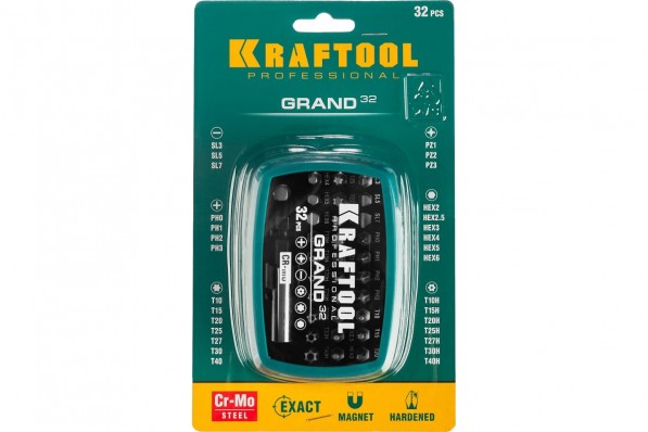 Набор бит Kraftool  GRAND-32, 32 предмета, Cr-Mo, KRAFTOOL 26083-H32