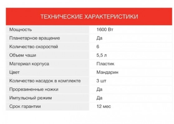 Миксер планетарный Starwind SPM7160 1600Вт