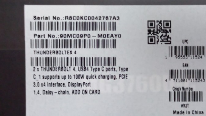Asus Панель THUNDERBOLTEX 4 /2 TB4 USB4 TYPE C ADD ON CARD