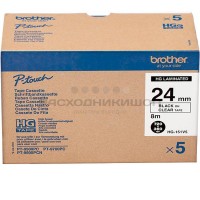 Лента Brother HGE261V5 для печати наклеек черным на белом фоне, ширина: 36 мм