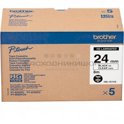 Лента Brother HGE261V5 для печати наклеек черным на белом фоне, ширина: 36 мм