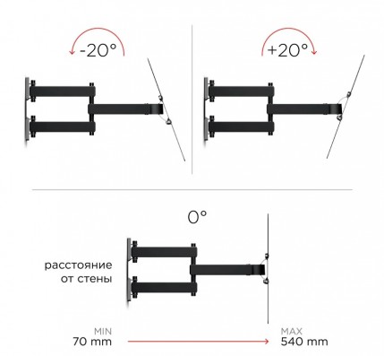 Кронштейн для телевизора Holder LCD-5566-B черный 32"-55" макс.45кг настенный поворотно-выдвижной